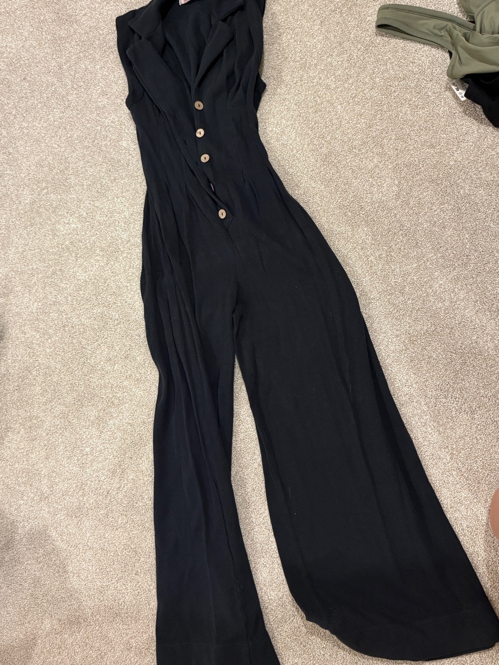 Free People Shasta Sleeveless Black Button-Front Wide-Leg Jumpsuit